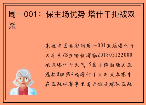 周一001：保主场优势 塔什干拒被双杀